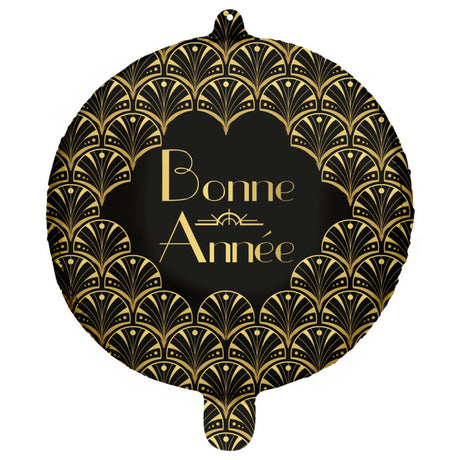 Ballon hélium rond Bonne Année bleu et or – Art déco flapper – 45 cm