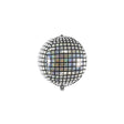 The image shows a silver disco ball foil balloon, approximately 50 cm in size, designed to resemble a classic disco ball.