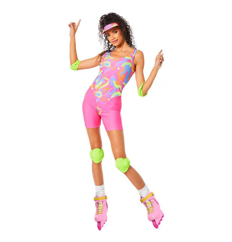 The image shows a set of four Barbie-themed party accessories inspired by "Barbie: The Movie," specifically roller skate-themed items.