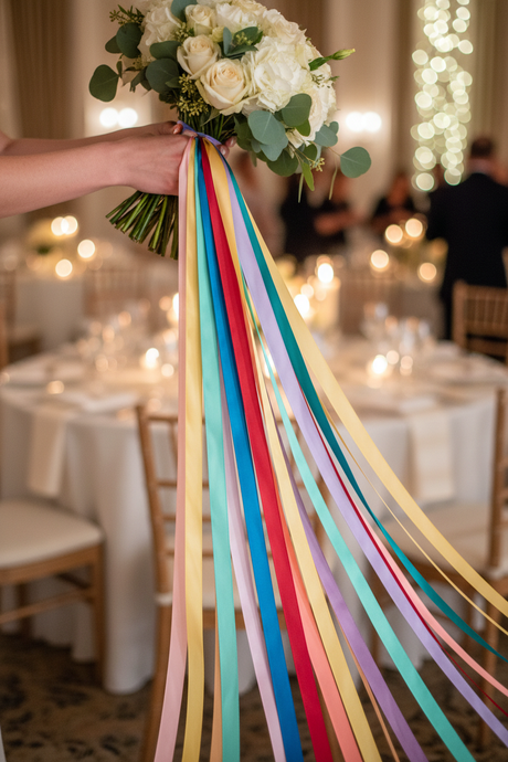 Bouquet de mariée avec rubans multicolores