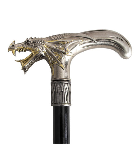 Canne dragon en métal – accessoire de déguisement médiéval/fantasy – 93 cm