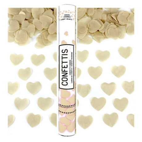 Canon à confettis cœurs blancs en papier – mariage & fête – 40 cm