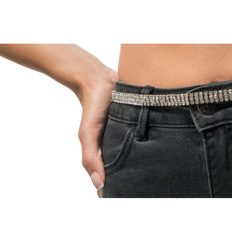 Ceinture strass argent – soirée, disco, cabaret – ajustable et brillante