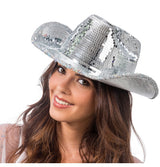 Chapeau cowboy argent à facettes – soirée disco – 1 pièce