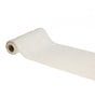 The image shows a white table runner with silver filaments, designed for party table decoration.