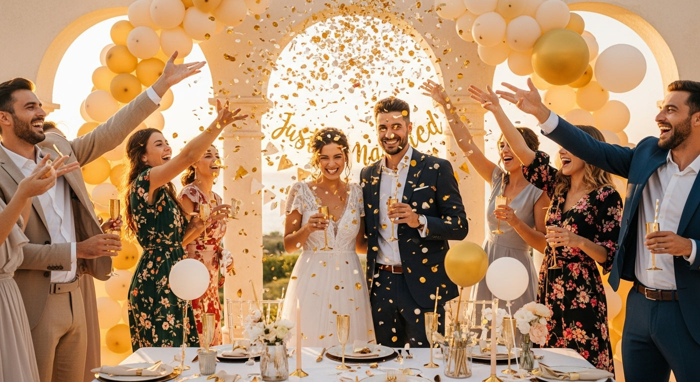 Mariage PACS IdéaFête - Pluie confettis cérémonie romantique Côte d'Azur