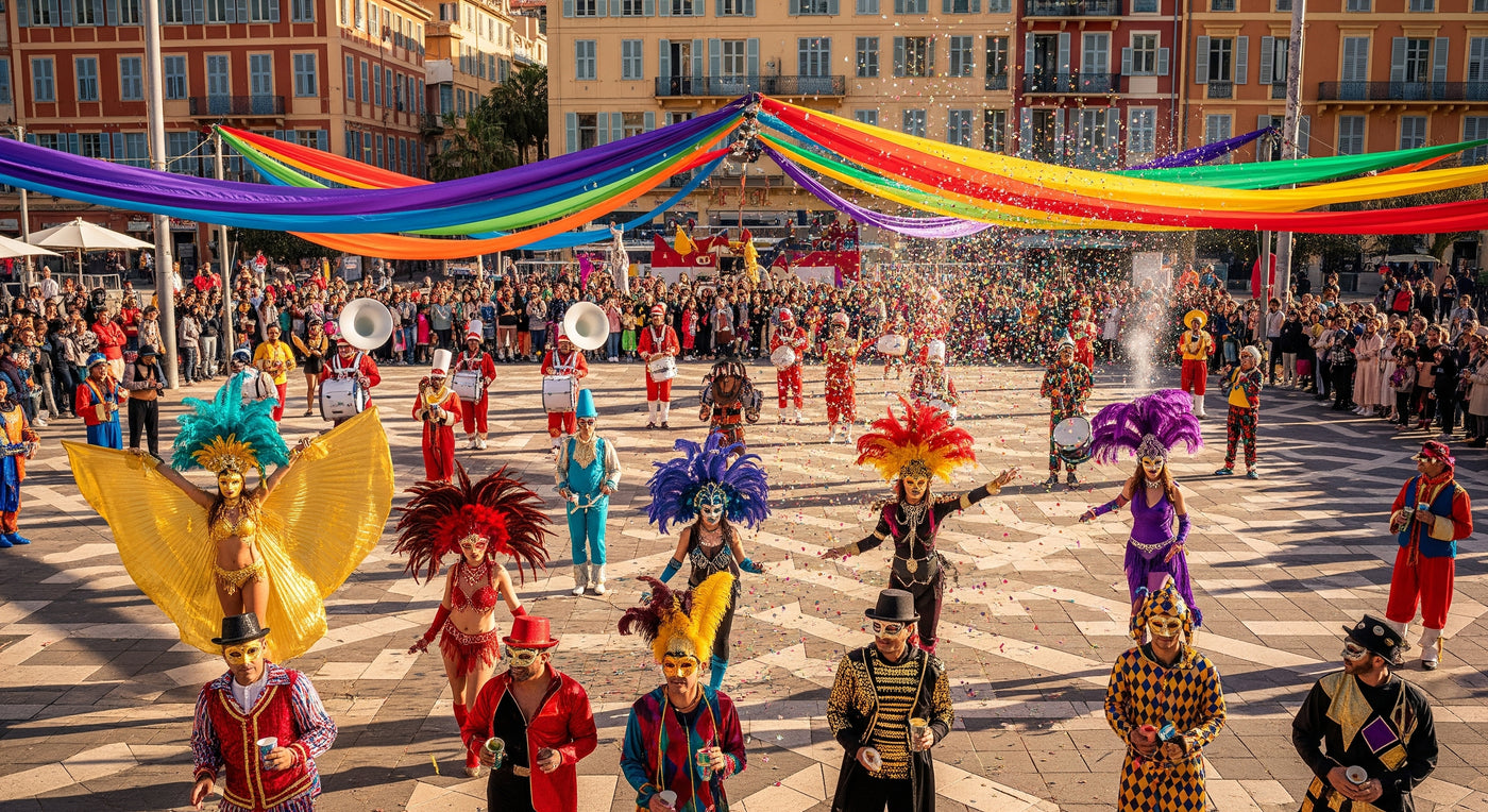 Carnaval Nice Place Masséna IdéaFête - Déguisements carnaval Côte d'Azur 2025