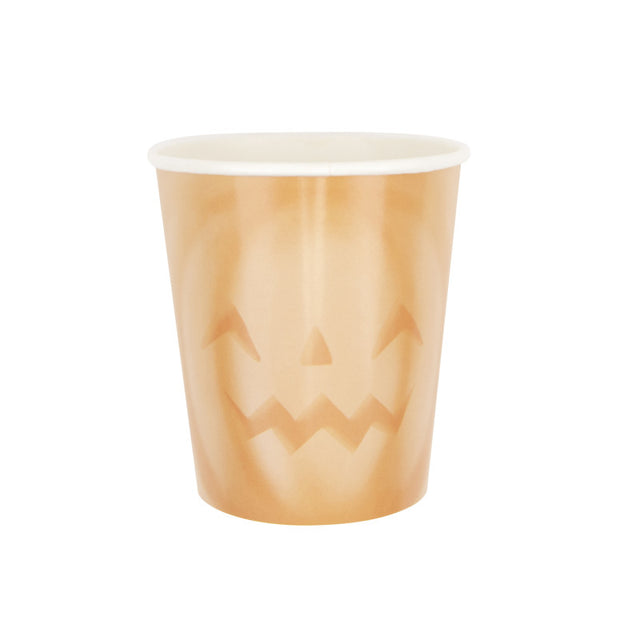 Gobelets carton 200 ml motif citrouille pastel, intérieur PLA (amidon de maïs), lot de 8 — gobelets écologiques pour fête Halloween et anniversaire enfant