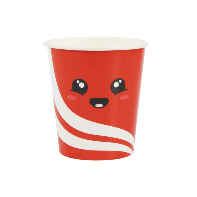 Gobelets jetables 200 ml lot de 8, motif Junk Food Salty, gobelet carton avec intérieur PLA (amidon de maïs), écologique pour anniversaire et fête d'enfant