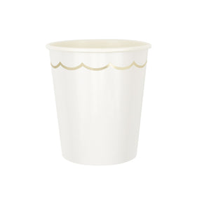 Gobelets festonnés blancs et or 200ml en papier FSC avec intérieur PLA (amidon de maïs), gobelets jetables élégants pour fête, mariage ou anniversaire, lot de 8