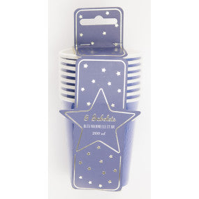 Gobelets anniversaire festonnés bleu majorelle et or – lot de 8 – 200 ml