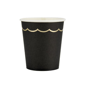 Gobelets festonnés noirs et or en papier FSC 200ml pack de 8, gobelets jetables élégants pour fête, anniversaire, Halloween et Nouvel An