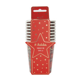 Gobelets festonnés tartan et or – compostables 200 ml pour Noël – lot de 8