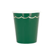 Gobelets festonnés 200 ml vert jungle avec galon doré, en carton et film PLA étanche, compostables et certifiés FSC, lot de 8 pour fêtes