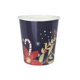 Lot de 8 gobelets jetables 200 ml en carton 300 g avec intérieur PLA (amidon de maïs), motif Nuit de Noël festif, gobelets compostables et biodégradables pour fête de Noël