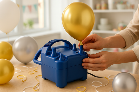 Gonfleur à ballons en situation de préparation de fête