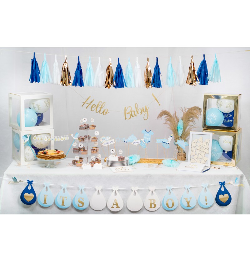 Guirlande Baby Shower personnalisable bleu et blanc – 240 cm – papier premium