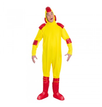 The image shows a set of two costume accessories themed around "La Denrée," a character from the French comedy film "La Soupe aux Choux." The accessories are green, alien-like gloves and a matching headpiece, both designed for party or costume use.