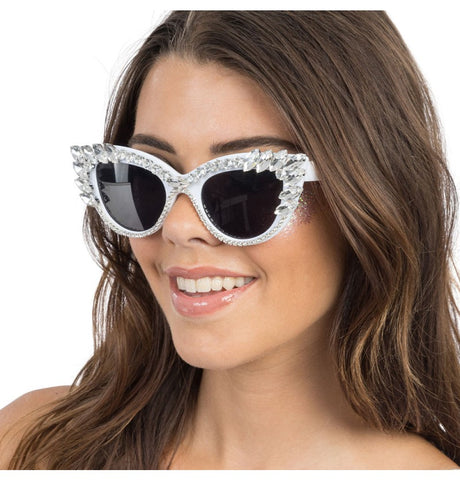Lunettes blanches à gros strass argent – soirées & photobooth