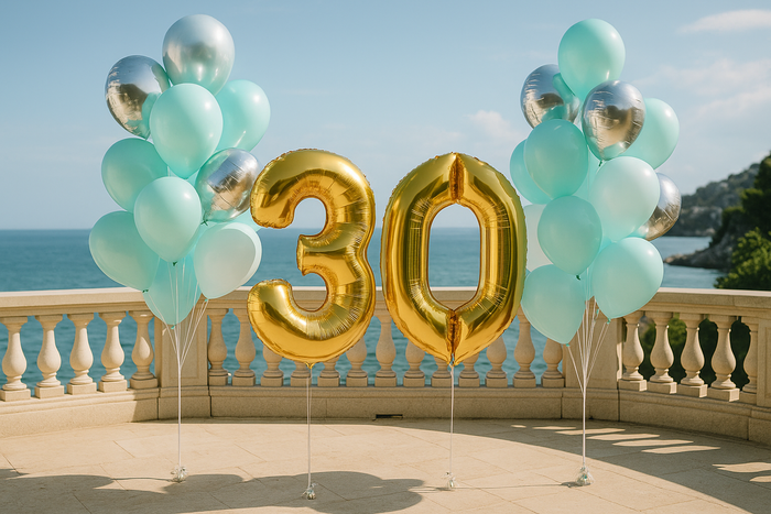 Mise en scène ballons hélium chic