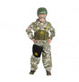 The image shows a Navy SEAL-themed party costume set for children, consisting of five pieces. The set includes a camouflage jumpsuit, a vest with "NAVY SEAL" text, a toy helmet, a toy walkie-talkie, and a toy utility belt.