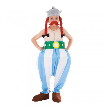 The image features a life-sized cardboard cutout of Obelix, a popular character from the Asterix comic series, designed as a party decoration.