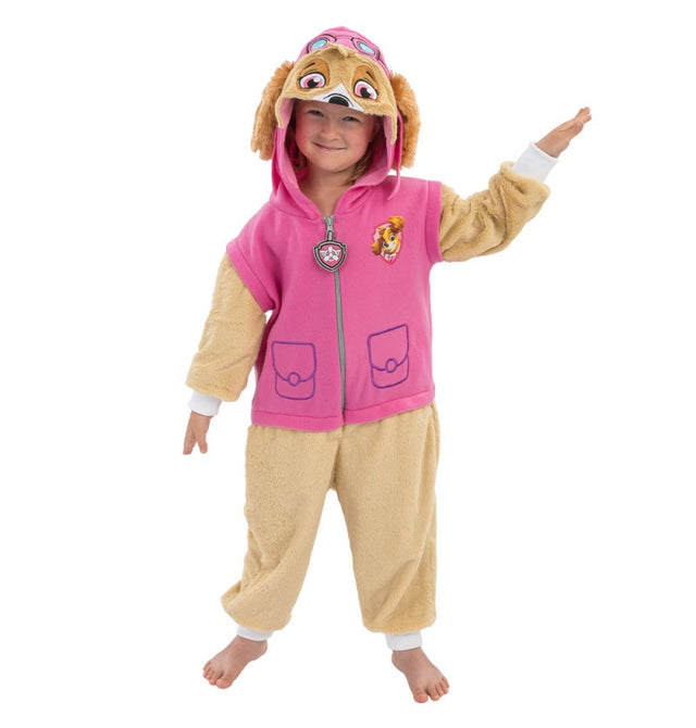 The image shows a child wearing a "Stella" onesie costume from the animated series "Paw Patrol.