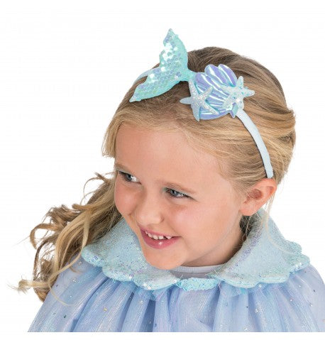 The image shows a mermaid-themed headband designed for party use, featuring decorative elements that resemble seashells and aquatic motifs.