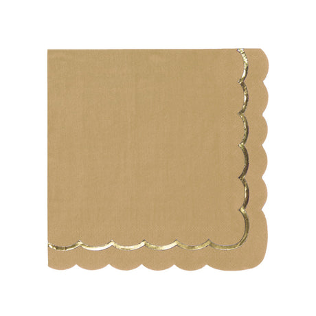 Serviettes festonnées kraft avec galon doré, 33x33 cm, 3 plis, papier FSC, lot de 16, idéales pour fêtes, anniversaires et mariages