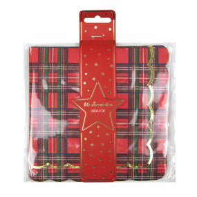 Servietten, gekerbt, Tartan & Goldborte – 16er-Pack – 33 x 33 cm – Weihnachten