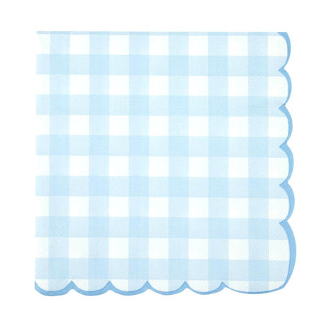 Serviettes en papier festonnées motif vichy bleu pâle 33x33 cm, lot de 16, 18 g, certifiées FSC, idéales pour baby shower et baptême pour décoration de table