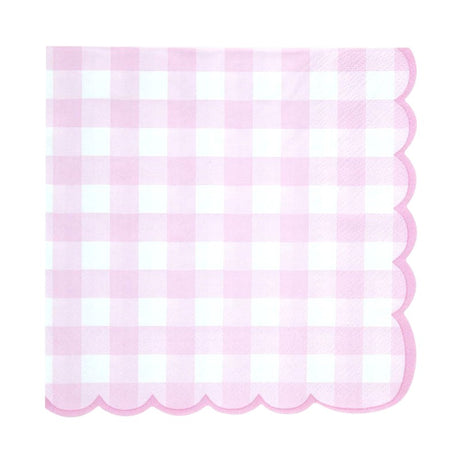 Pack de 16 serviettes festonnées en papier 18 g, motif vichy rose pâle avec galon rose, 33x33 cm, certifiées FSC, idéales pour baby shower et baptême