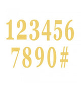 The image shows a set of 12 gold adhesive numbers, each with a height of 14 cm, designed for decorative use.
