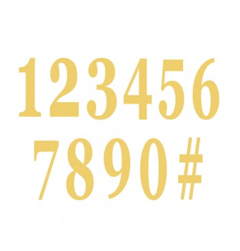 The image shows a set of 12 gold adhesive numbers, each with a height of 14 cm, designed for decorative use.