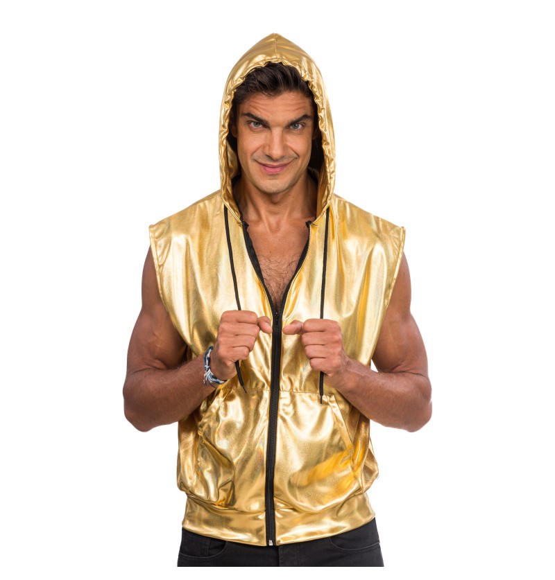 Sleeveless gold hooded waistcoat – disco & New Year's Eve party – 1 piece