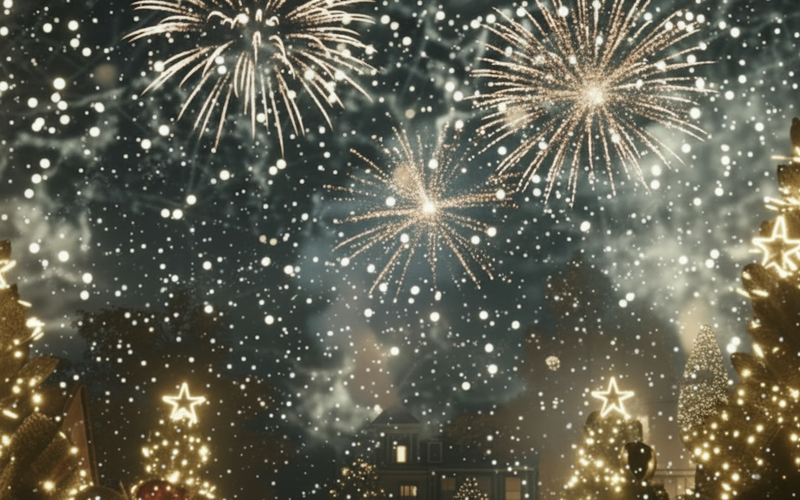 Zoom HD - Feux d'artifice et Ciel étoilé